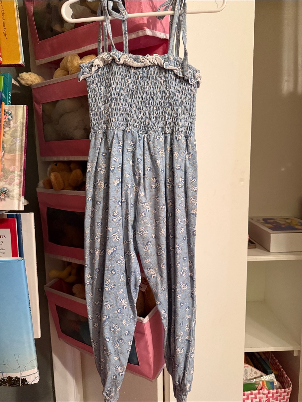 SweetHoney Blue Floral Smocked Kids One-Piece Romper